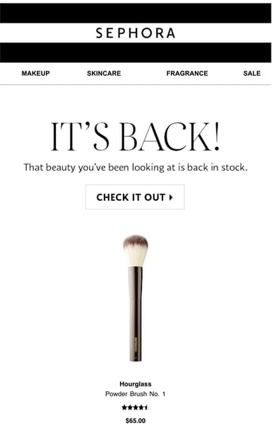 Sephora brand email example - back in stock-1